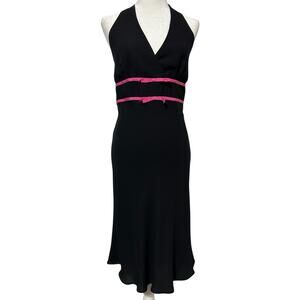 Nine West Women Size 12 Halter Knee Length Dress Black Pink Bows Lined Retro Y2K